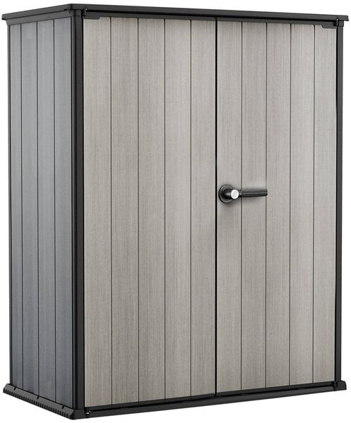 Dmora Gartenschrank Digby, Gartenmöbel, Mehrzweck-Gartenschrank, Container für Balkon oder Garage, 140x74 h170 cm, Grau