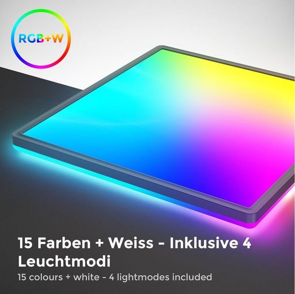 B.K.Licht LED Deckenleuchte RGBW LED Panel dimmbar 42x42cm ultraflach schwarz BKL1552, Dimmfunktion, LED fest integriert, 2700K - Extra-Warmweiß, Deckenlampe Backlight Fernbedienung Wohnzimmer Büro