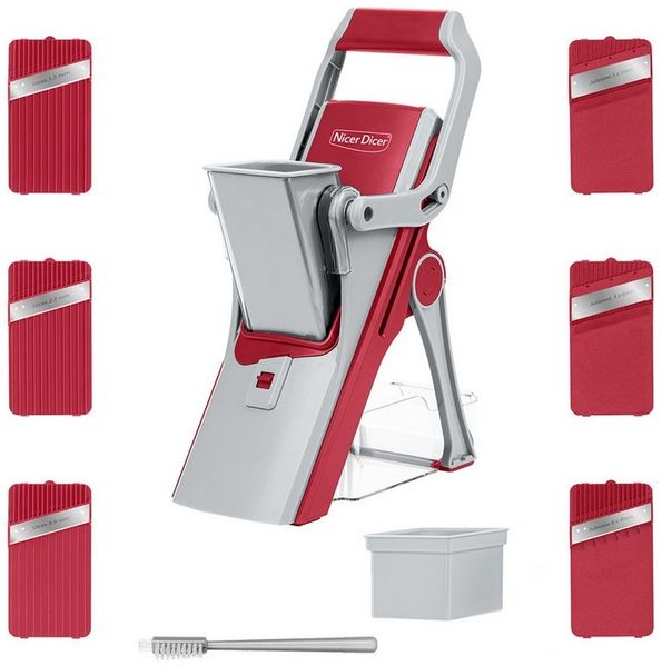 Genius Gemüsehobel Nicer Dicer Mando Gemüseschneider 12-tlg, Mandoline verstellbar, (mit Aufbewahrungsbox 6 Einsätze, Kartoffelschneider Zwiebelschneider), Vegetable Slicer Chopper für Scheiben Julienne mit Reininung Pinsel