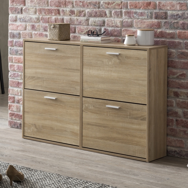 Schuhschrank WL5.828 Modern 120 x 81 x 24 cm Holz Schuhregal Sonoma 4 Fächer, Schuhkommode Flurschrank mit Ablage, Design Schuhkipper Schuhaufbewahrung, Flurkommode für Schuhe Hoch Bild 2