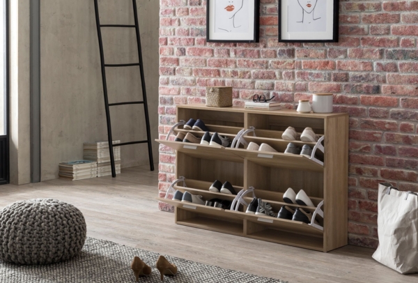 Schuhschrank WL5.828 Modern 120 x 81 x 24 cm Holz Schuhregal Sonoma 4 Fächer, Schuhkommode Flurschrank mit Ablage, Design Schuhkipper Schuhaufbewahrung, Flurkommode für Schuhe Hoch Bild 5