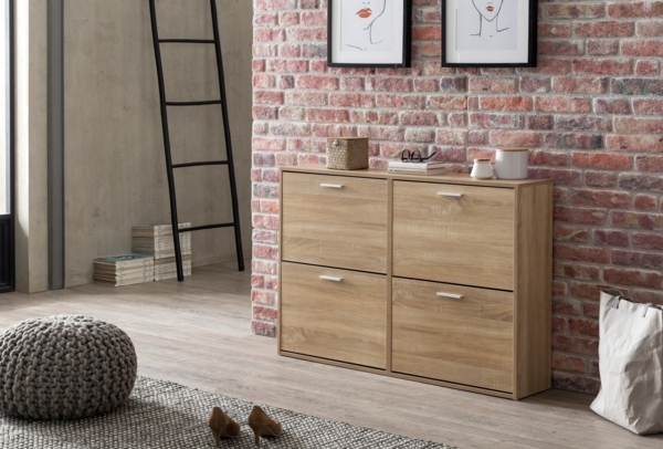 Schuhschrank WL5.828 Modern 120 x 81 x 24 cm Holz Schuhregal Sonoma 4 Fächer, Schuhkommode Flurschrank mit Ablage, Design Schuhkipper Schuhaufbewahrung, Flurkommode für Schuhe Hoch Bild 3