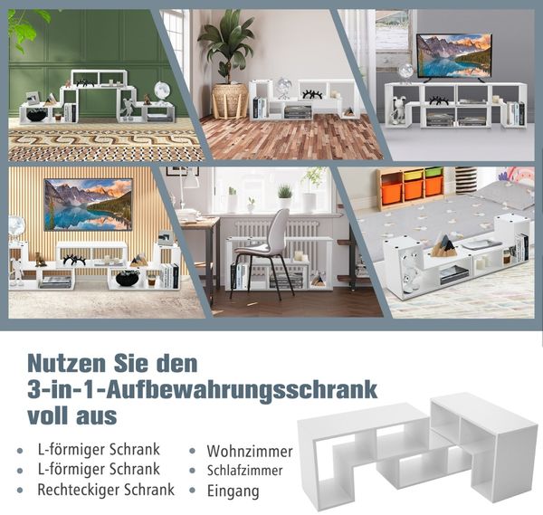 3-teiliger Fernsehschrank aus Holz für TVs bis zu 65" Frei Kombinierbarer Fernsehtisch Weiß
