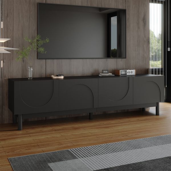 TV-Schrank 169 x 34 x 45,5 cm, schwarz, 4 Türen, grifflose Front
