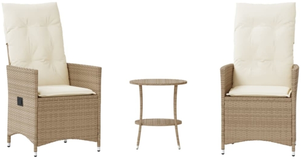 vidaXL 3-tlg. Bistro-Set mit Kissen Beige Poly Rattan 365655