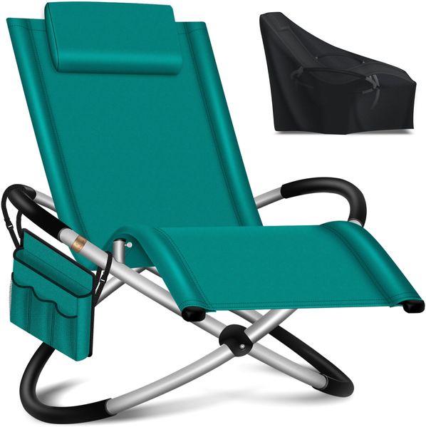 KESSER® Relaxliege Liegestuhl | Gartenliege Sonnenliege | Gartenstuhl | Klappstuhl faltbar | Schwungliege | Schaukelsessel | ergonomische Relaxsessel | wetterfest | 180 kg Belastung, Petrol Grün