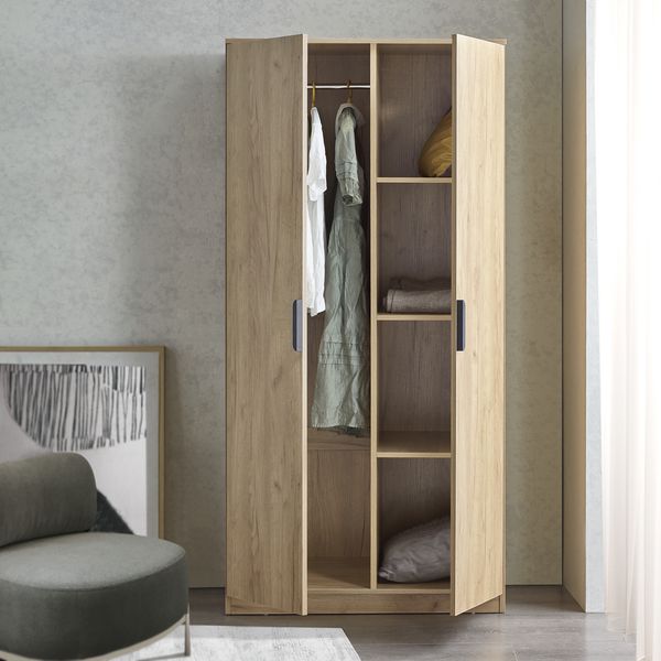 Kleiderschrank Eiselfing 176x80x52 cm 4 Fächer Eicheoptik [en. casa]