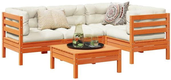 vidaXL 5-tlg. Garten-Sofagarnitur mit Kissen Wachsbraun Kiefernholz 3299427