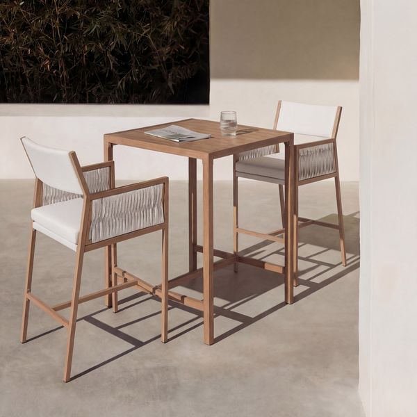 Set Bartisch + 2x Barhocker HWC-Q12, Barstuhl Stehtisch, Polyrattan Olefin (210 g/m²) ~ weiß