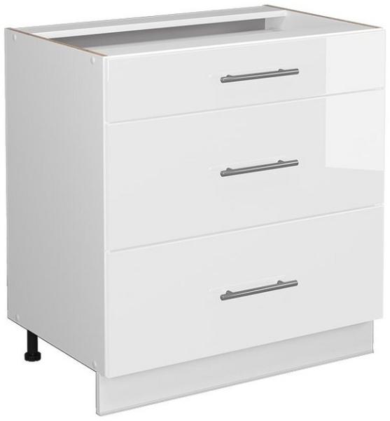 Badschrank Fame-Line Weiß Hochglanz 80 x 82 cm mit 3 Schubladen, ohne Arbeitsplatte Vicco