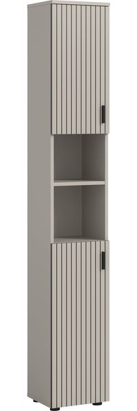 xonox. home – Badschrank Mone 30 x 192 x 30 cm in Kaschmir Nachbildung – Schlanker Hochschrank mit 2 Türen, 4 geschlossenen & 2 offenen Fächern – Platzsparendes Stauraumwunder, elegant & sehr funktional