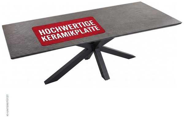 MR. DEKO Gartentisch Almeria 200x90 cm Tisch Aluminium Keramik Grau Outdoor wetterfest (Rechteckiger Esstisch für den Außenbereich, 1-St), Wetterfester Esstisch mit Crossgestell, kratzfest & UV-beständig
