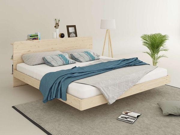 OTTO home Massivholzbett Amaliah Schwebebett, versteckte Regale hinter dem Kopfteil, schwebender Effekt, mit Lattenrost, modernes Design, stabile Qualität