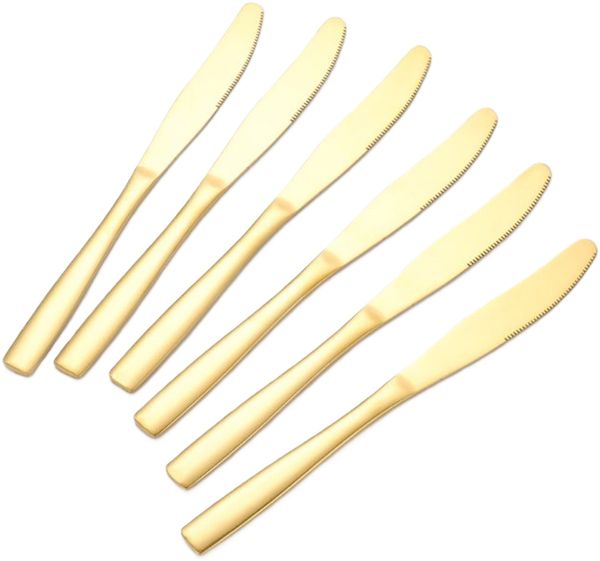 6er Set goldene Tafelmesser aus hochwertigem Edelstahl - Modern & Elegant