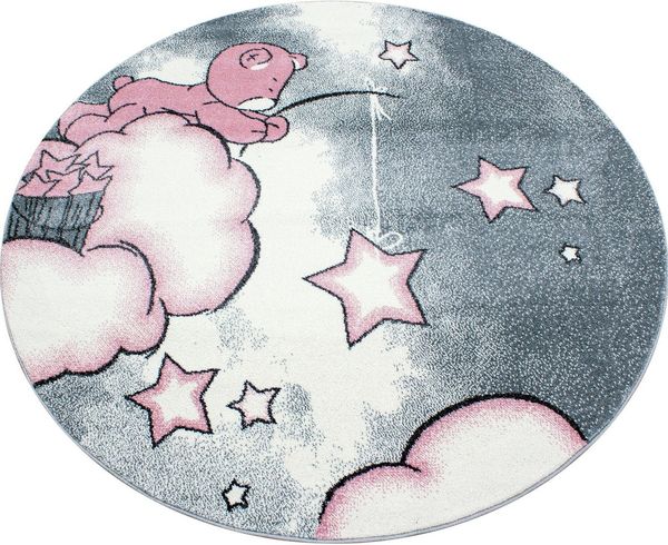Ayyildiz Teppiche Kinderteppich Kids 580, rund, Höhe: 12 mm, auch rechteckig, Motiv Sterne, Teddybär, Kurzflor