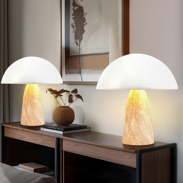 STANBOW Nachttischlampe Pilz-Tischlampe aus Metall,33,8 cm,dunkelbraun/grau-weiß,modern, ohne Leuchtmittel, E14,für Wohnzimmer,Esszimmer & Schlafzimmer