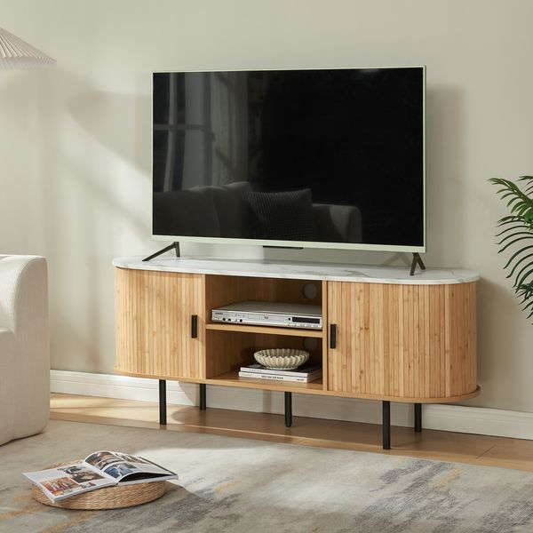 Fernsehschrank Tvedestrand 140x40x55 cm Bambus Marmorweiß/Natur [en. casa]