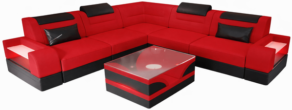 Ecksofa Trivento aus Stoff - Mikrofaserstoff - Rot-Schwarz