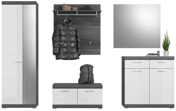 Garderobe Set Shawn weiß Hochglanz und Rauchsilber grau 5-tlg Bild 2