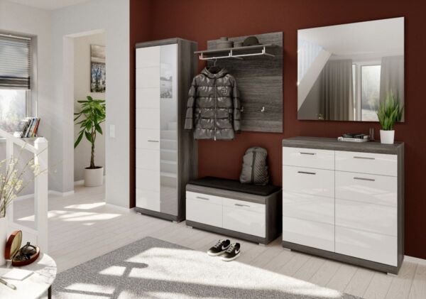 Garderobe Set Shawn weiß Hochglanz und Rauchsilber grau 5-tlg Bild 6