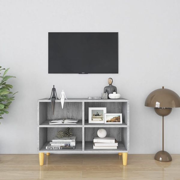 vidaXL TV-Schrank mit Massivholz-Beinen Grau Sonoma 69,5x30x50 cm 813147