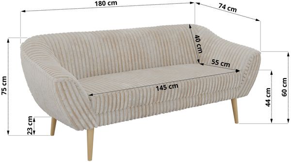 Sofa, Wohnzimmersofa PIRS 3, Skandinavisches Sofa 3-Sitzer, Sofa mit Wellenfederung, Buche Füße, Breite 180 cm Hoher Sitzkomfort - Beige Cord Bild 5