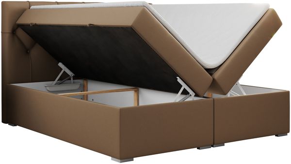 Boxspringbett, Bett, Polsterbett, zwei Bettkästen - ALDA - 200x200cm - Braun Kunstleder - H4 Bild 4