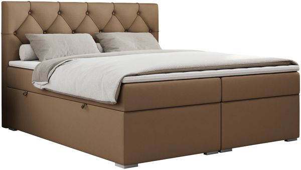 Boxspringbett, Bett, Polsterbett, zwei Bettkästen - ALDA - 200x200cm - Braun Kunstleder - H4 Bild 3