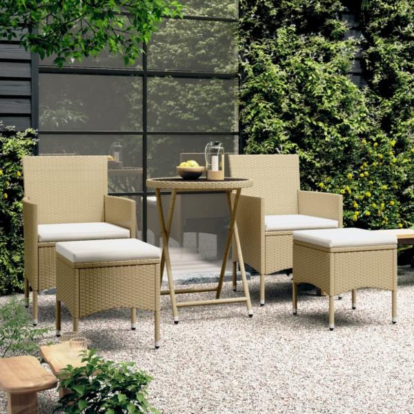 vidaXL 5-tlg. Garten-Bistro-Set Poly Rattan und Hartglas Beige 3058390