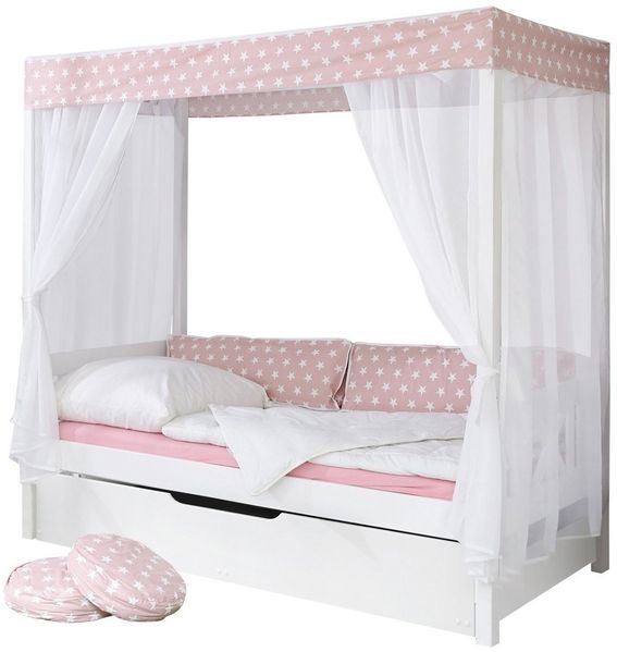 Himmelbett "Lino" 90x200 Kiefer massiv weiß