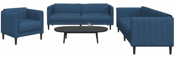 vidaXL 3-tlg. Sofagarnitur Blau Stoff 3209235