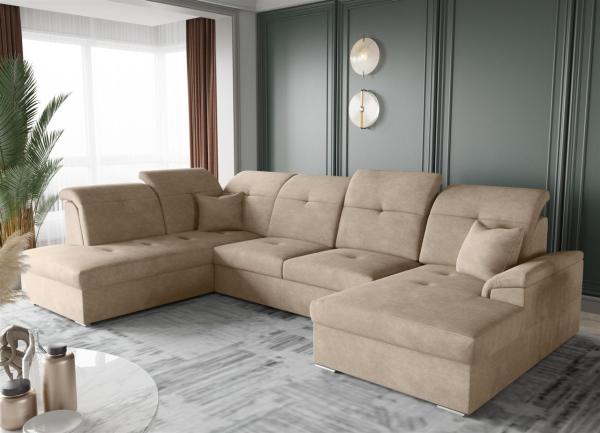 Wohnlandschaft Schlafsofa FREJA Stoff Brooklyn Cappuccino Langer Schenkel Links