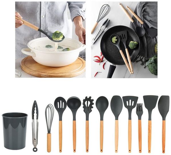 ibettertec Kochbesteck-Set Küchenhelfer Set, 12-teiliges Silikon Kochutensilien Kochbesteck Set, Antihaft Kochset Küchenutensilien, Spülmaschinenfest