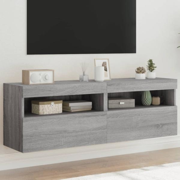 vidaXL TV-Wandschränke mit LED-Leuchten 2 Stk. Grau Sonoma 60x30x40 cm 837194