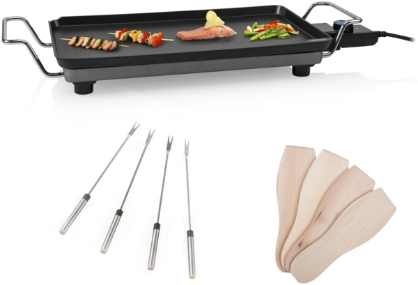 Teppanyaki Tischgrill Grillplatte 46x26cm & 4 Teppan Yaki Gabeln 2500W