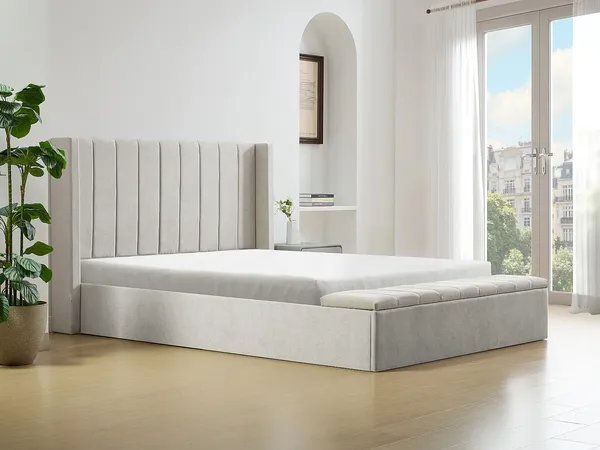 Vente-unique - DOUINO Bett Stoff Beige - B 245 cm x H 120 cm x L 202 cm