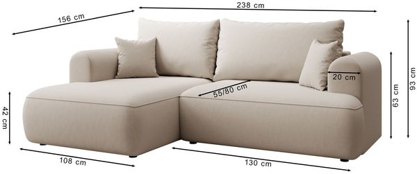 Selsey ''Ovo Mini' Eckschlafsofa linksseitig mit Stauraum, Easy-Clean-Samtbezug, dunkelgrau, 93 x 238 x 156 cm Bild 5