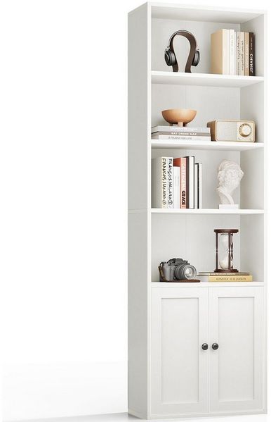 ODK Bücherregal mit Türen, Standregal mit 6 Ebenen, Höhe 176,4 cm, 1-tlg, Aufbewahrungsregal für Wohnzimmer, Homeoffice und Schlafzimmer