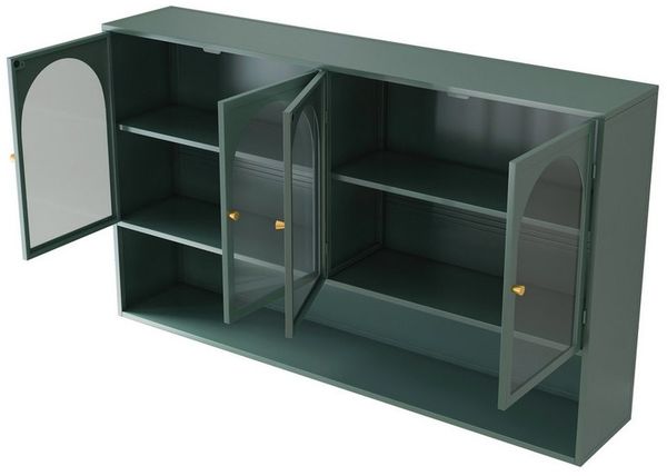 MODFU Wandhängeschrank Hängeschrank Wandhängeschrank,Four-door,Glass Wall Cabinet Storage, 120CM Vier-Türen Glas-Wandregal, Wandmontiert, Ideal für Küche, Wohnzimmer, Badezimmer, Space-Saving Design, Langlebig, Vielseitige Nutzung