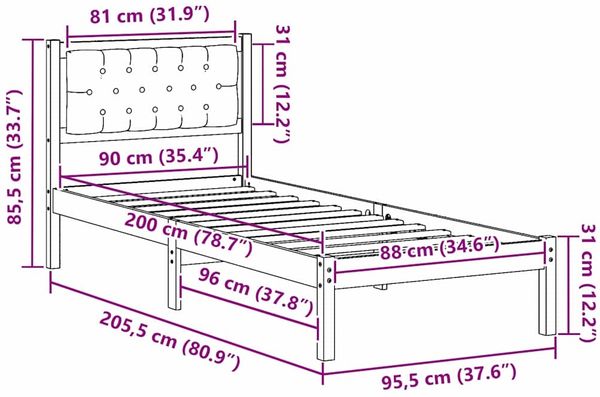 vidaXL Bettrahmen Hellgrau 90 x 200 cm Massives Kiefernholz 878218 Bild 11
