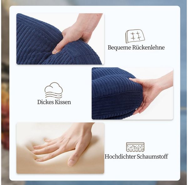IWMH Bürostuhl Dick Schreibtischstuhl Ohne Rollen, Cordstoff Drehstuhl ohne Armlehnen (Lesesessel mit 15cm dickem Sitzkissen), Gepolsterter Stuhl für Schlafzimmer Wohnzimmer Schminktisch Bild 3