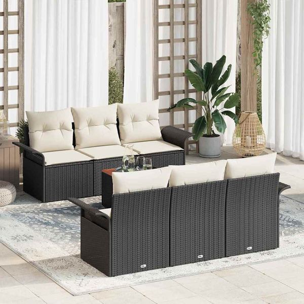 vidaXL Gartensofa-set mit Kissen 7 pcs Schwarz Poly-Rattan 3347271