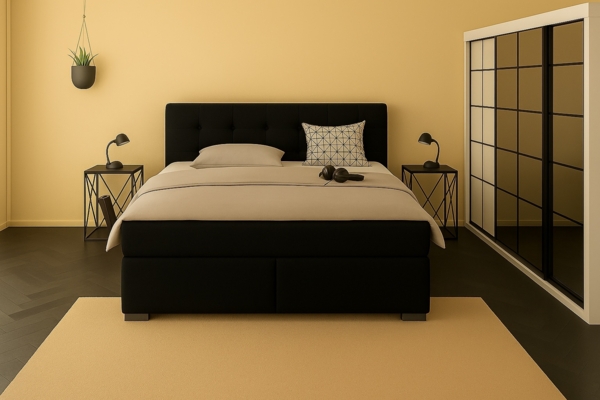 Boxspringbett TOM 140x 200 cm mit Matratze und gepolstertem Kopfteil. Farbe Schwarz Bild 3