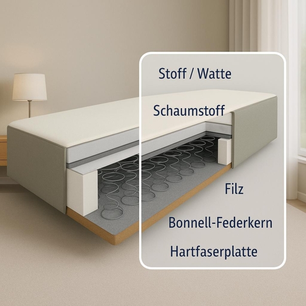Boxspringbett TOM 140x 200 cm mit Matratze und gepolstertem Kopfteil. Farbe Schwarz Bild 10