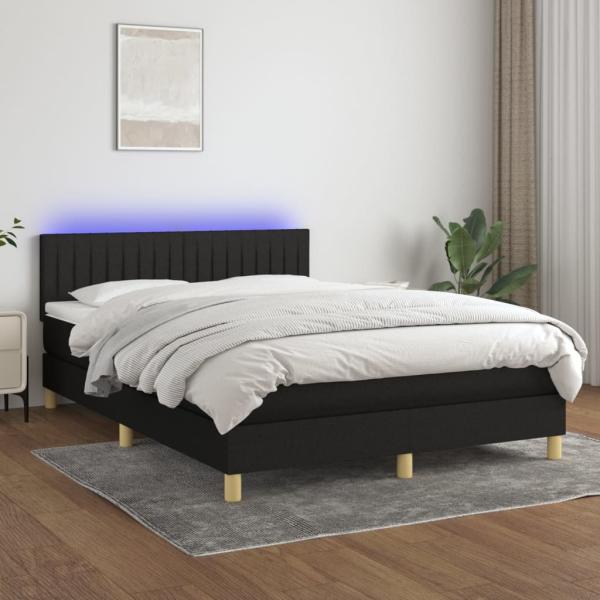 vidaXL Boxspringbett mit Matratze & LED Schwarz 140x190 cm Stoff 3133871