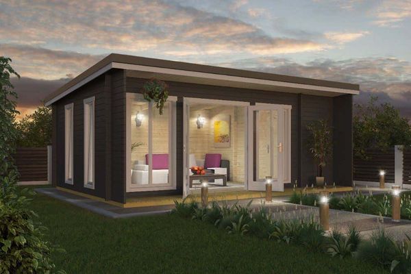 Lasita Maja Gartenhaus Japan Gartenhaus aus Holz in Grau Holzhaus mit 44 mm Wandstärke Blockbohlenhaus
