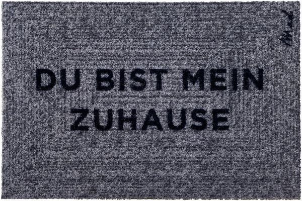 Mad about Mats Fußmatte Bruno, Rechteckig, Türvorleger Schmutzfangmatte Outdoor, mit Spruch "Du bist mein Zuhause", grau meliert, wetterfest, robust, rutschfest, waschbar, Außen und Innen, 50 x 75 cm, 0,9 cm hoch