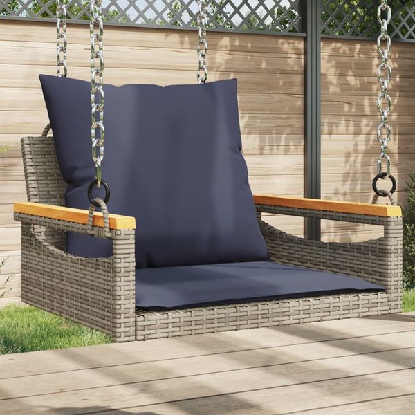 vidaXL Hängesessel mit Kissen Grau 63 x 62 x 40 cm Poly Rattan 368168