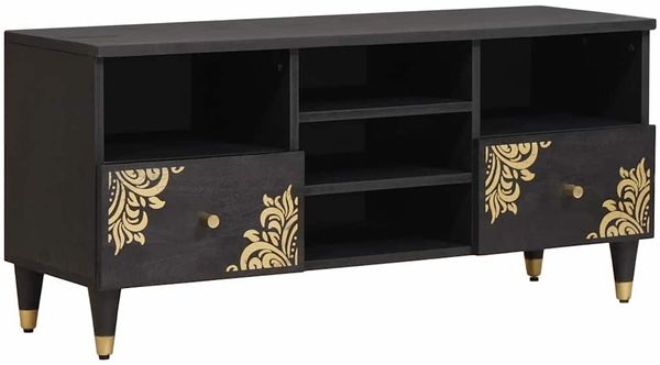 vidaXL TV-Schränk mit Regal Schwarz 100 x 33 x 46 cm Massivholz Mango 4018826