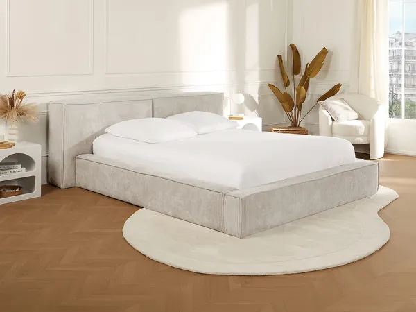 Vente-unique - TIMANO Bett SamtStoff Beige - B 252 cm x H 90 cm x L 226 cm